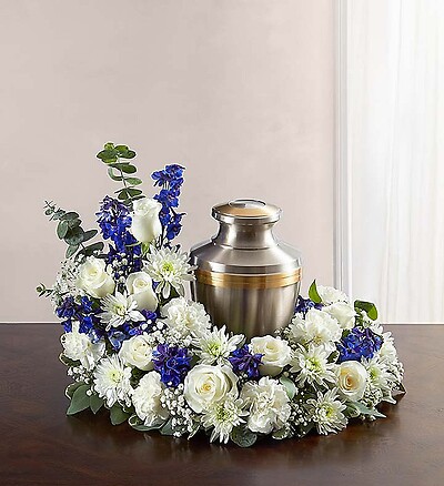 Cremation Wreath - Blue and White